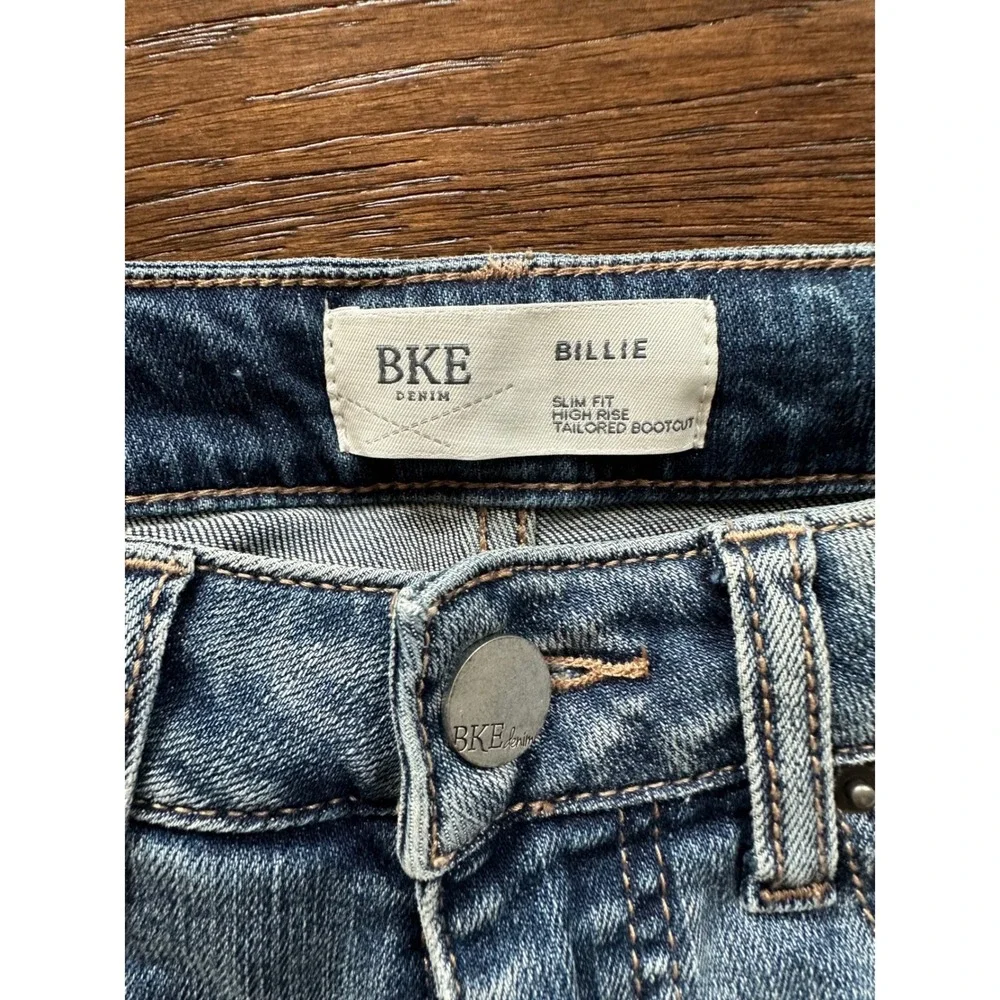 BKE Billie High Rise Tailored Bootcut Jeans Slim Fit Distressed Blue 30x36